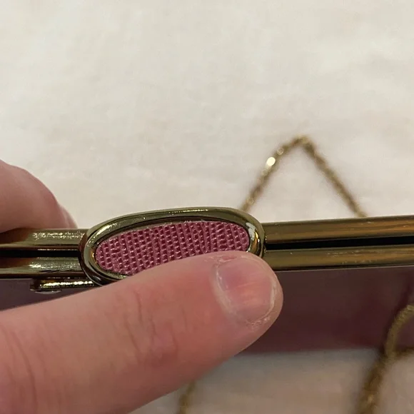 Vintage ETRA Elegant Leather Hand Bag Purse Clutch Bordeaux Goldtone Chain ✨ - Picture 10 of 11